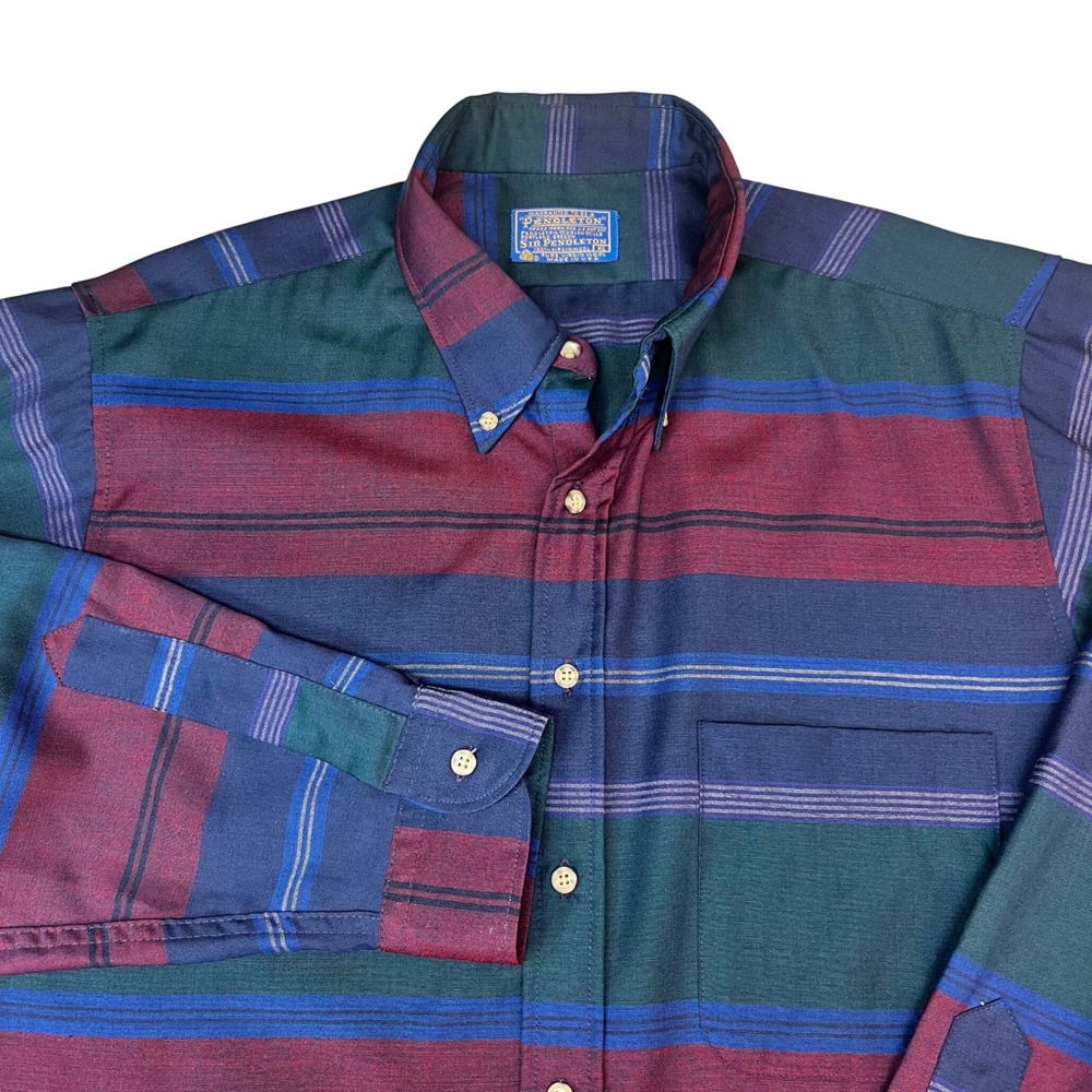 70s Pendleton Wool Shirt Mens XL Sir Pendleton Striped Button Down Burgundy USA